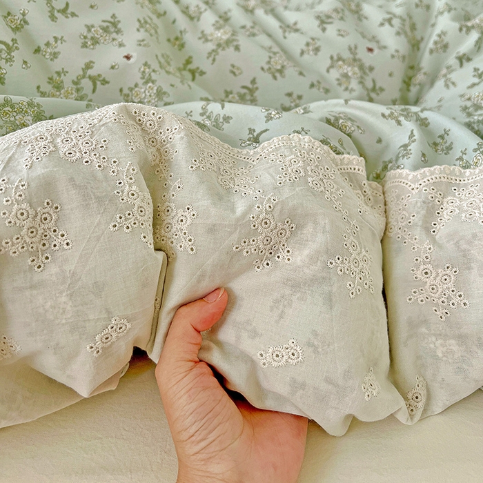 91家纺网 家纺一手货源 找家纺 港岛妹妹 2025新款韩式蕾丝花边软绵绵四件套 茶语-绿