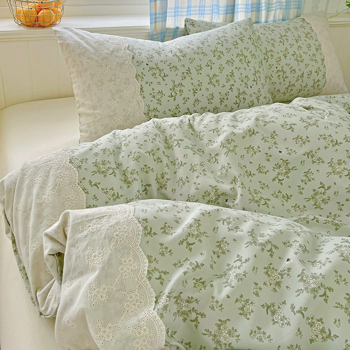 91家纺网 家纺一手货源 找家纺 港岛妹妹 2025新款韩式蕾丝花边软绵绵四件套 茶语-绿
