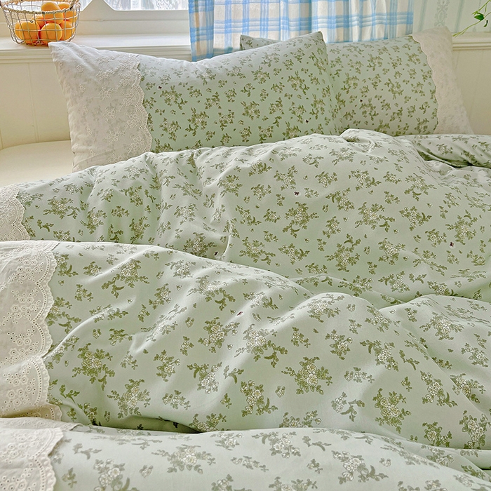 91家纺网 家纺一手货源 找家纺 港岛妹妹 2025新款韩式蕾丝花边软绵绵四件套 茶语-绿