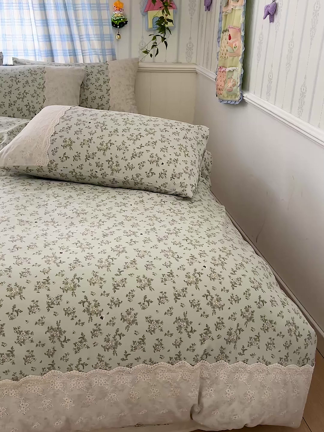 91家纺网 家纺一手货源 找家纺 港岛妹妹 2025新款韩式蕾丝花边软绵绵四件套 茶语-绿