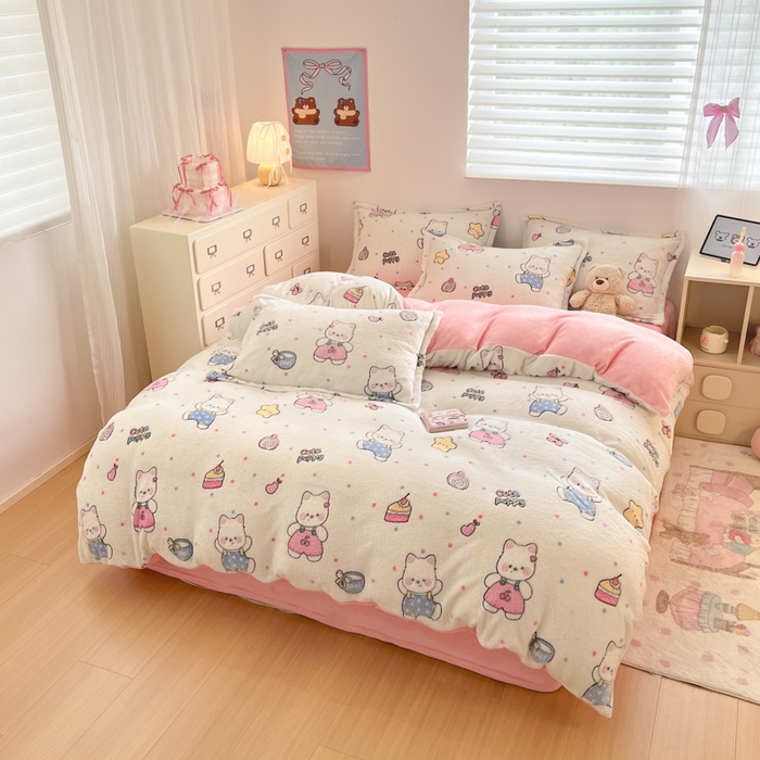 91家纺网 家纺一手货源 找家纺 川悦生活 2025新款立体雪花绒印花大床四件套系列二场景一 派对西高地