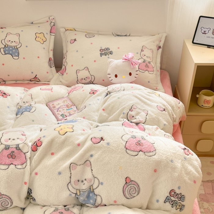 91家纺网 家纺一手货源 找家纺 川悦生活 2025新款立体雪花绒印花大床四件套系列二场景一 派对西高地