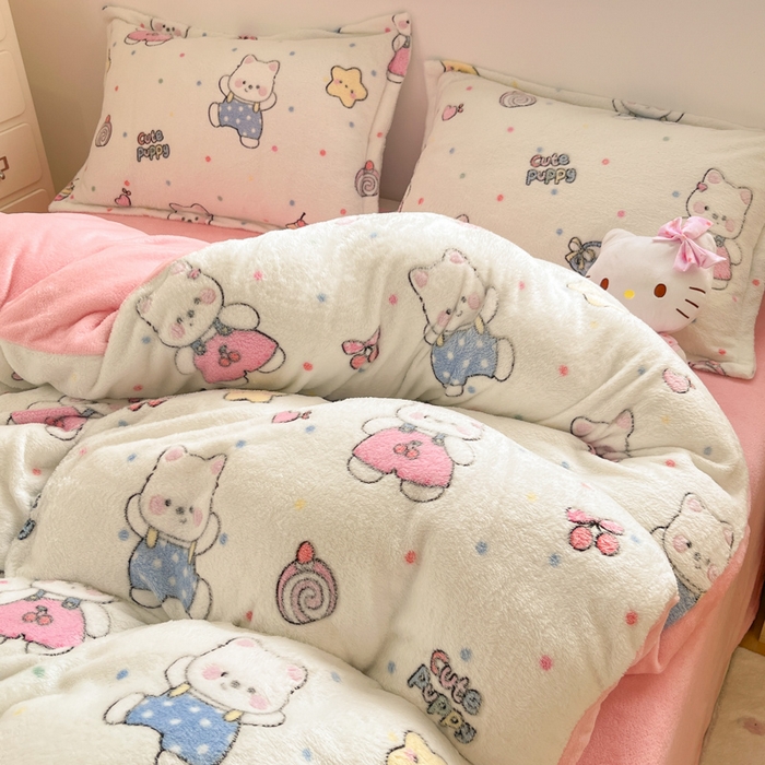 91家纺网 家纺一手货源 找家纺 川悦生活 2025新款立体雪花绒印花大床四件套系列二场景一 派对西高地