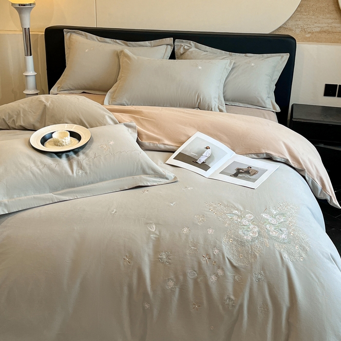 91家纺网 家纺一手货源 找家纺 （总）涵宸家纺 2025新款全棉磨毛刺绣四件套系列-花蝴蝶