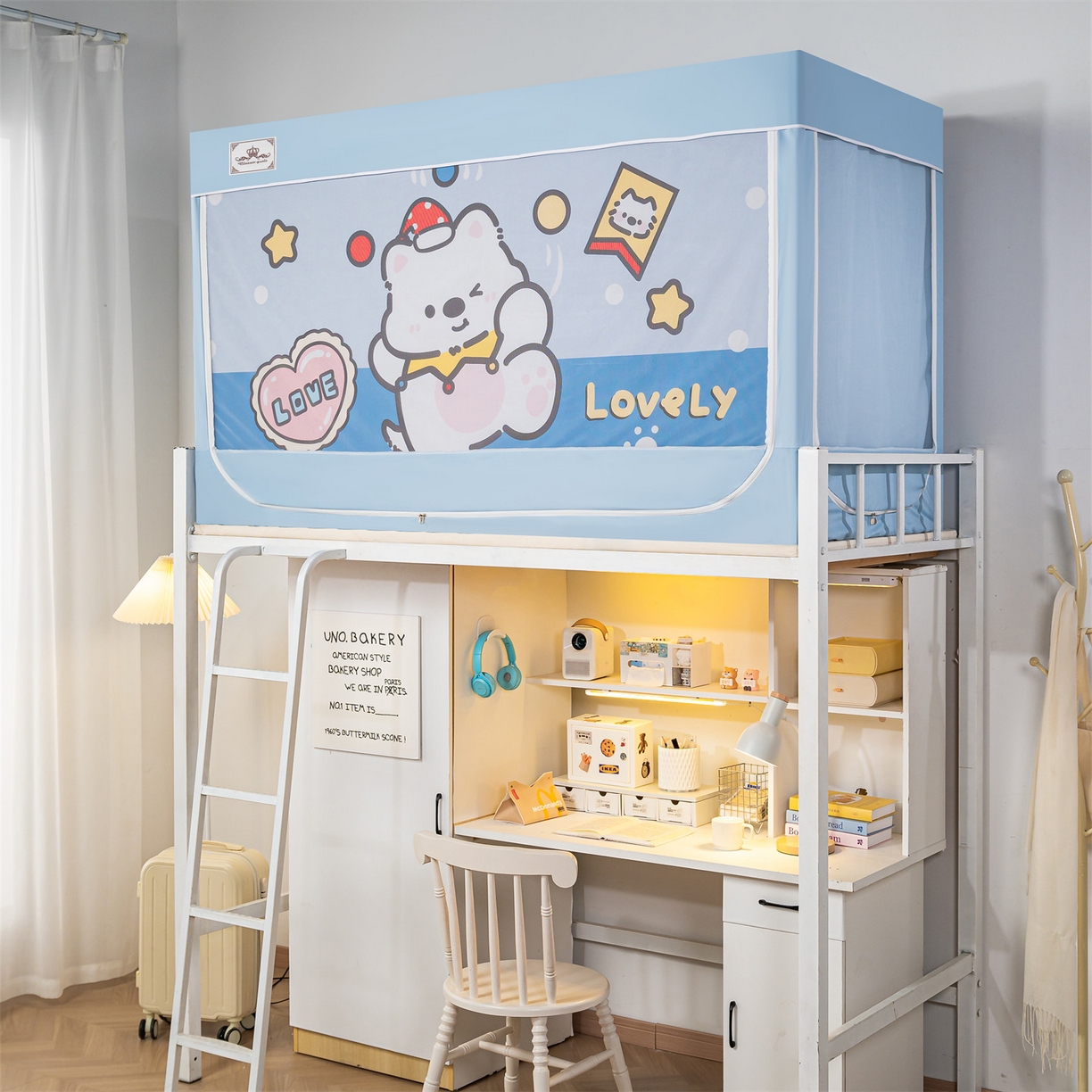 91家纺网 家纺一手货源 找家纺 2025新款多层复合夹层强遮光学生蚊帐 白熊趣游