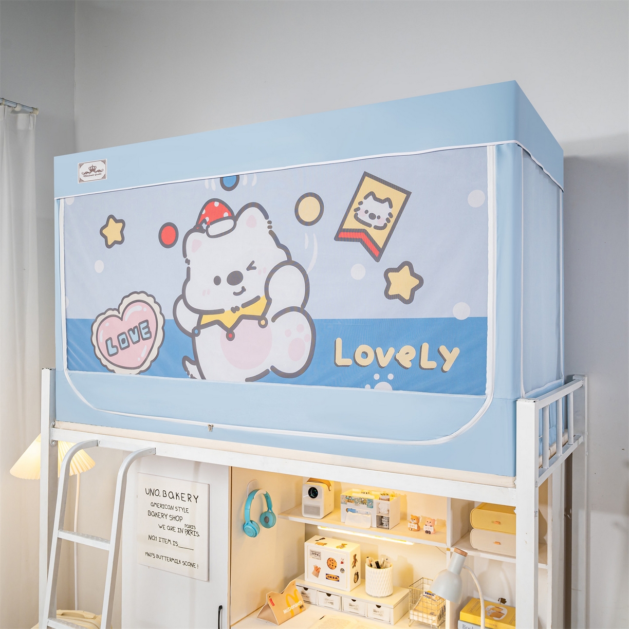 91家纺网 家纺一手货源 找家纺 2025新款多层复合夹层强遮光学生蚊帐 白熊趣游