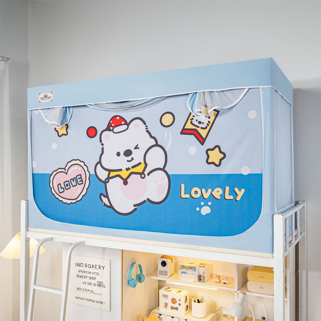 91家纺网 家纺一手货源 找家纺 2025新款多层复合夹层强遮光学生蚊帐 白熊趣游