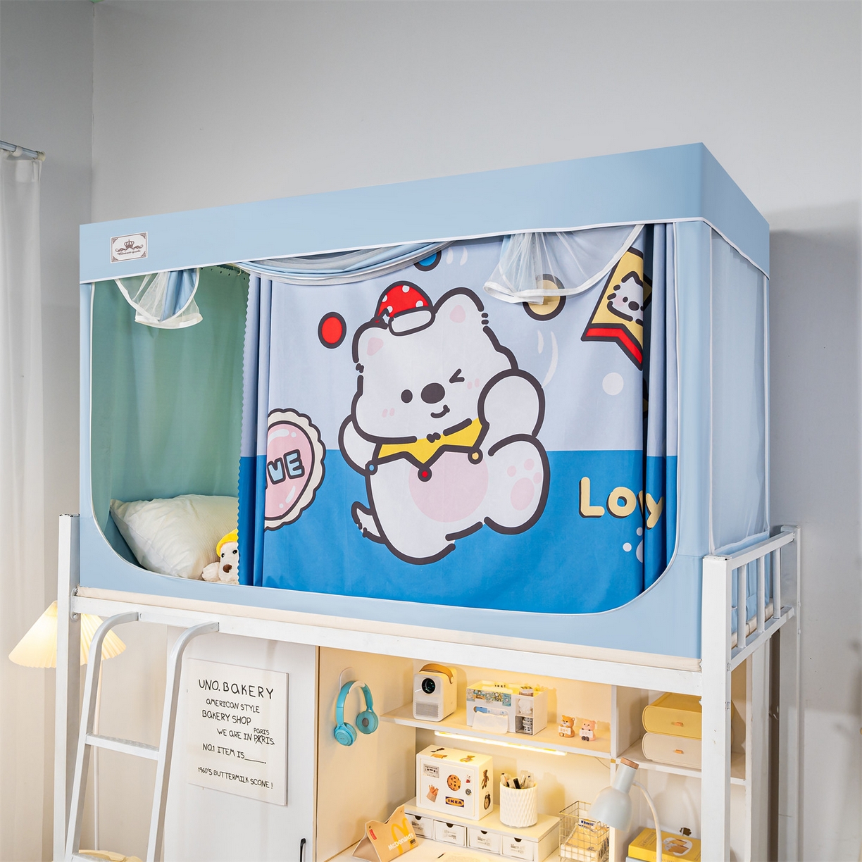 91家纺网 家纺一手货源 找家纺 2025新款多层复合夹层强遮光学生蚊帐 白熊趣游