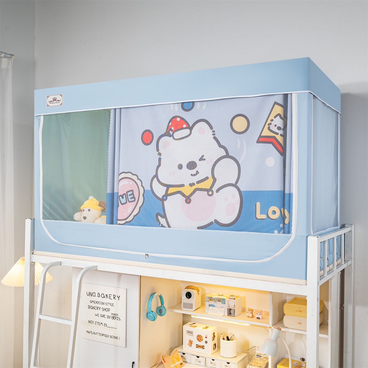 91家纺网 家纺一手货源 找家纺 2025新款多层复合夹层强遮光学生蚊帐 白熊趣游