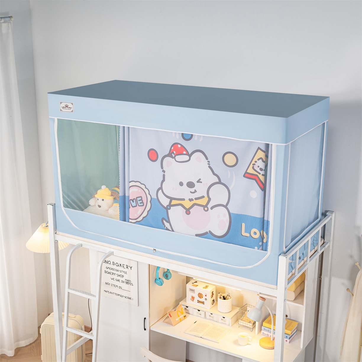 91家纺网 家纺一手货源 找家纺 2025新款多层复合夹层强遮光学生蚊帐 白熊趣游