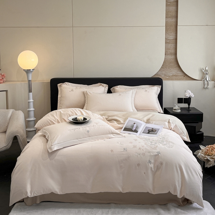 涵宸家纺 2025新款全棉磨毛刺绣四件套系列-花蝴蝶 花蝴蝶-浅粉