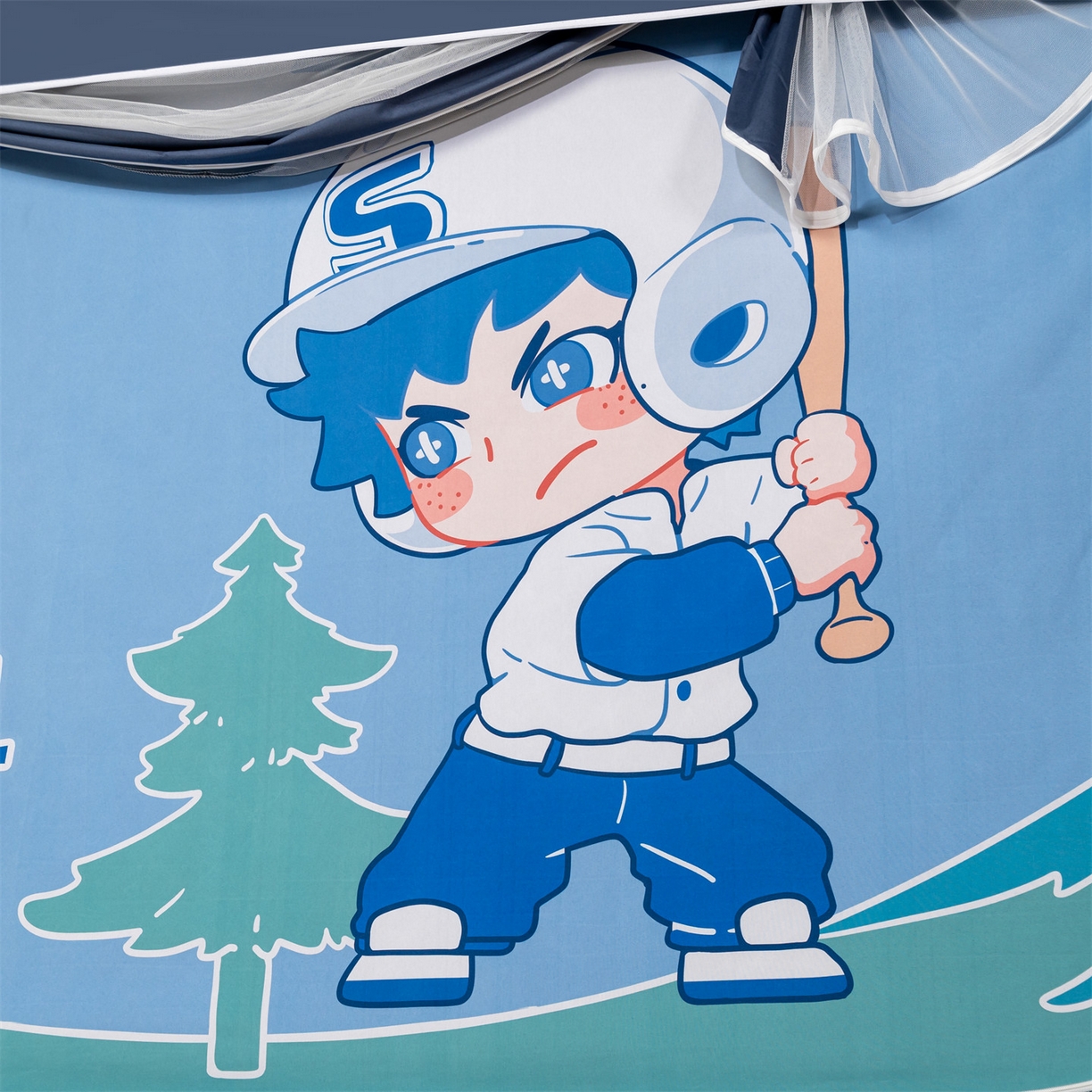 91家纺网 家纺一手货源 找家纺 2025新款多层复合夹层强遮光学生蚊帐 棒球小子