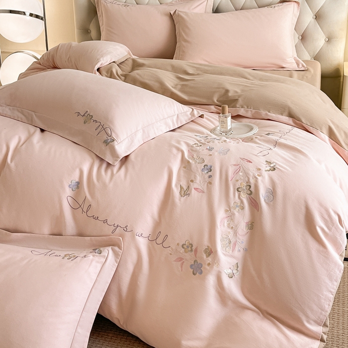 91家纺网 家纺一手货源 找家纺 （总）涵宸家纺 2025新款全棉磨毛刺绣四件套系列-普莉