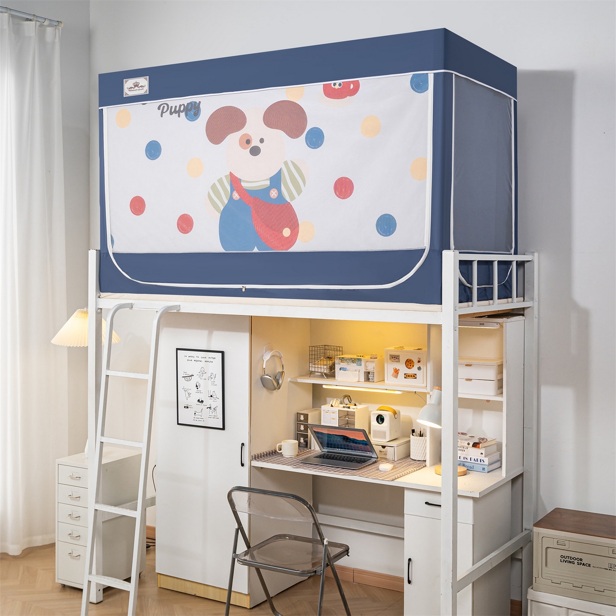 91家纺网 家纺一手货源 找家纺 2025新款多层复合夹层强遮光学生蚊帐 背带小狗