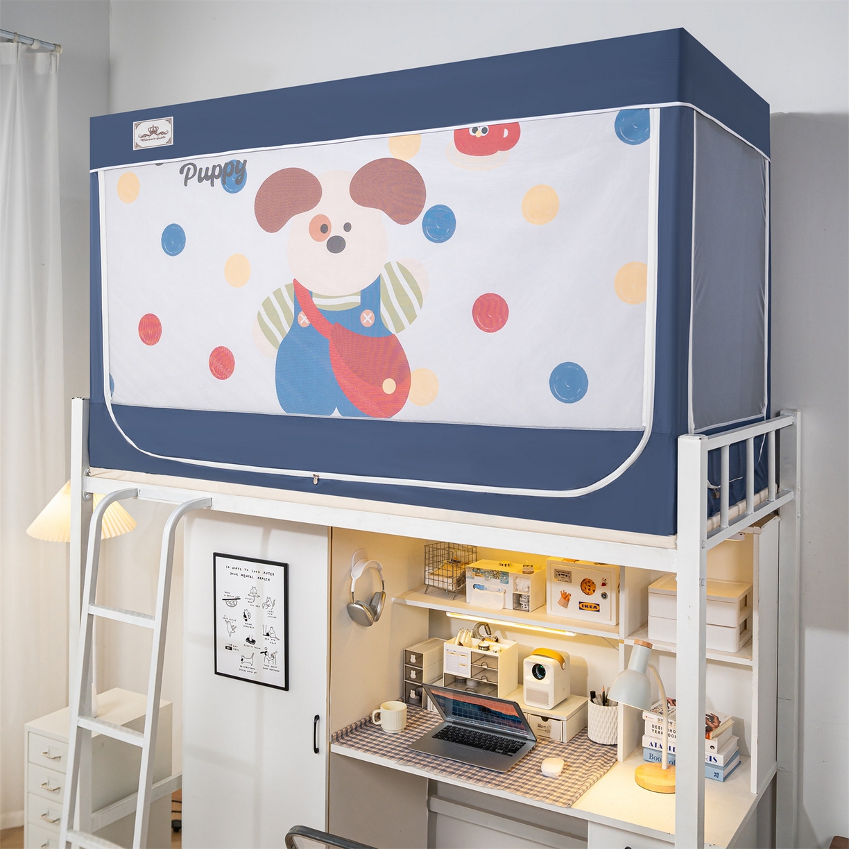 91家纺网 家纺一手货源 找家纺 2025新款多层复合夹层强遮光学生蚊帐 背带小狗