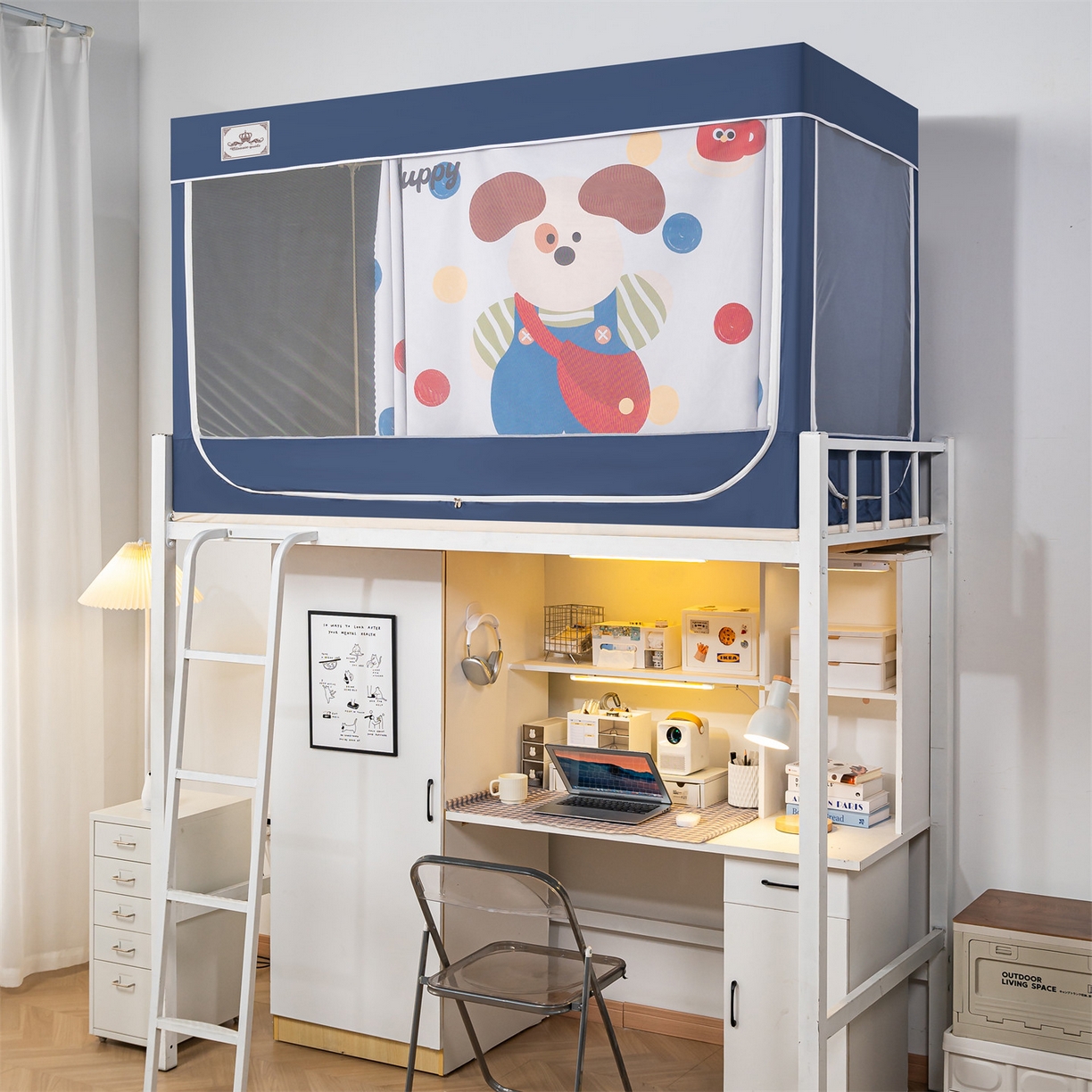 91家纺网 家纺一手货源 找家纺 2025新款多层复合夹层强遮光学生蚊帐 背带小狗