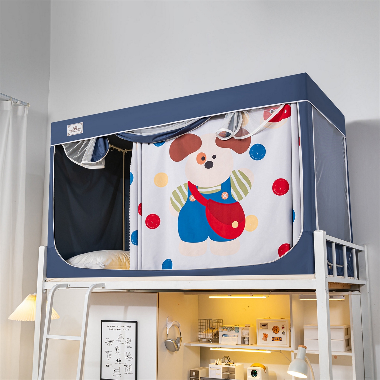 91家纺网 家纺一手货源 找家纺 2025新款多层复合夹层强遮光学生蚊帐 背带小狗