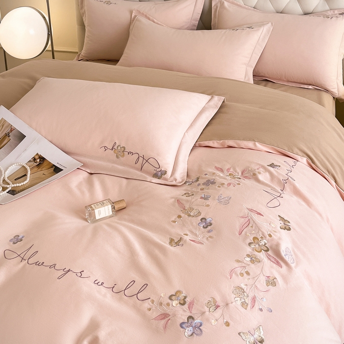 91家纺网 家纺一手货源 找家纺 （总）涵宸家纺 2025新款全棉磨毛刺绣四件套系列-普莉