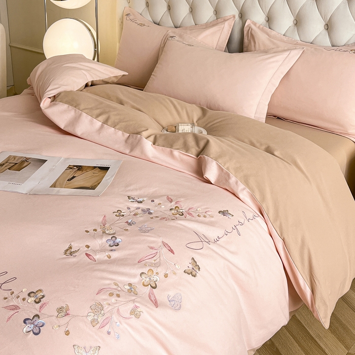 91家纺网 家纺一手货源 找家纺 （总）涵宸家纺 2025新款全棉磨毛刺绣四件套系列-普莉