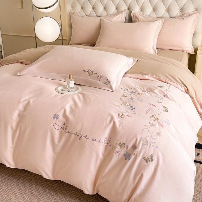 91家纺网 家纺一手货源 找家纺 （总）涵宸家纺 2025新款全棉磨毛刺绣四件套系列-普莉