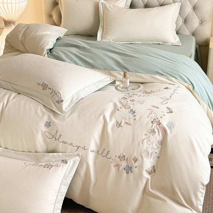 91家纺网 家纺一手货源 找家纺 （总）涵宸家纺 2025新款全棉磨毛刺绣四件套系列-普莉