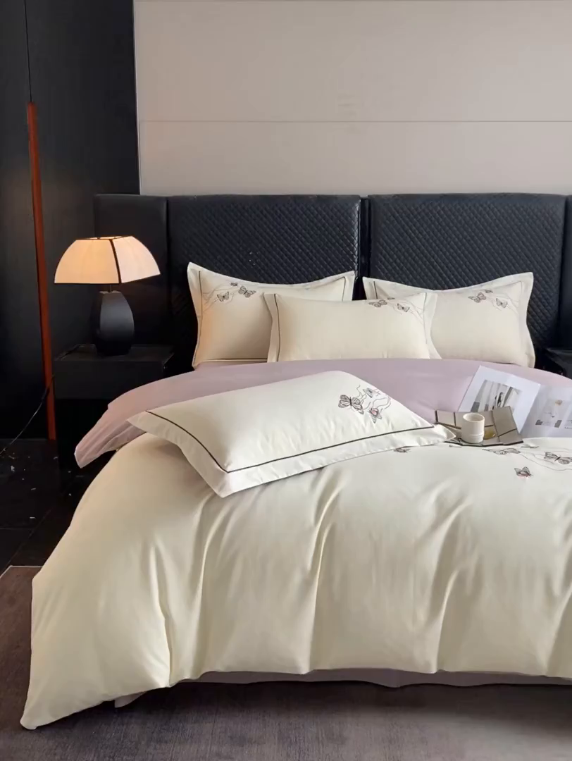 91家纺网 家纺一手货源 找家纺 （总）涵宸家纺 2025新款全棉磨毛刺绣四件套系列-蝶影