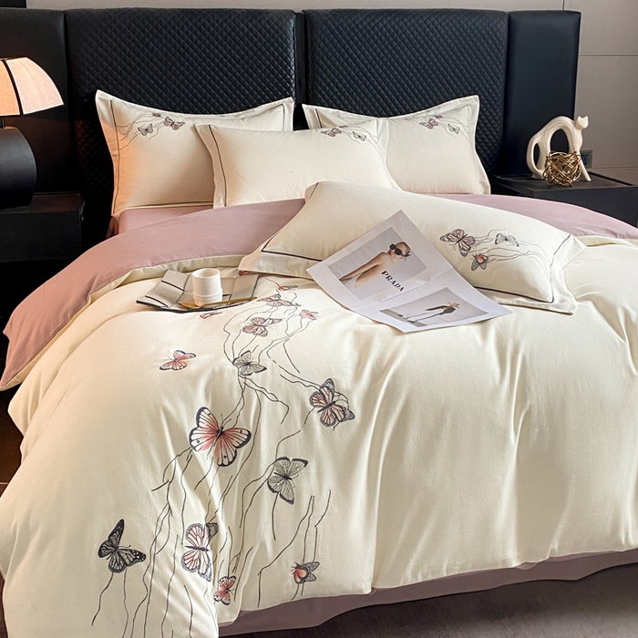 91家纺网 家纺一手货源 找家纺 （总）涵宸家纺 2025新款全棉磨毛刺绣四件套系列-蝶影