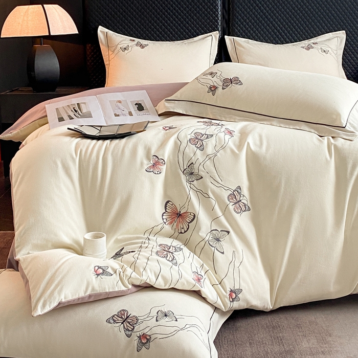 91家纺网 家纺一手货源 找家纺 （总）涵宸家纺 2025新款全棉磨毛刺绣四件套系列-蝶影