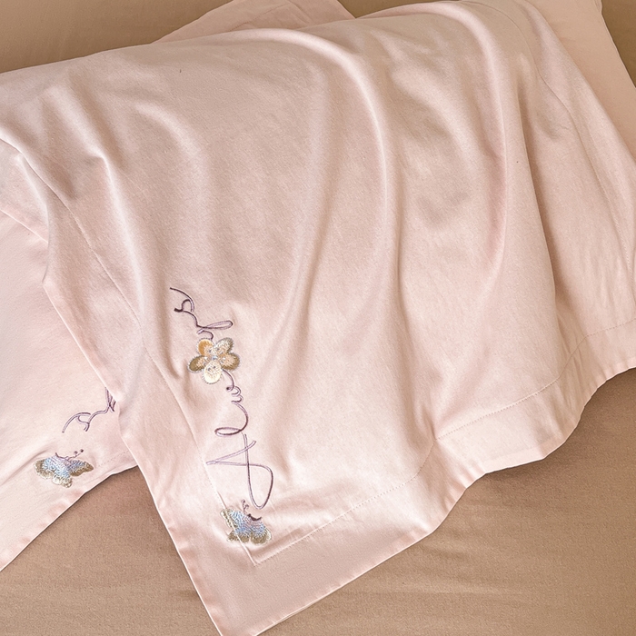 91家纺网 家纺一手货源 找家纺 涵宸家纺 2025新款全棉磨毛刺绣四件套系列-普莉 普莉-粉