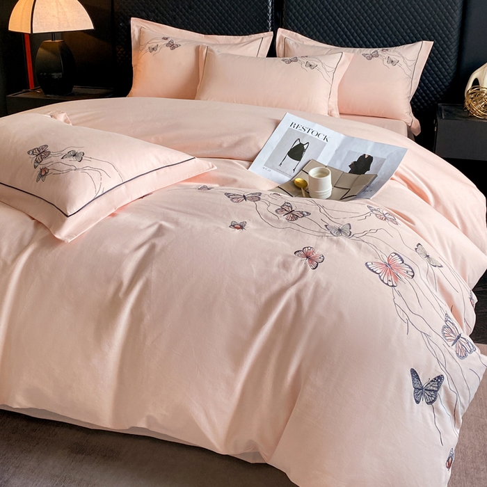 91家纺网 家纺一手货源 找家纺 （总）涵宸家纺 2025新款全棉磨毛刺绣四件套系列-蝶影