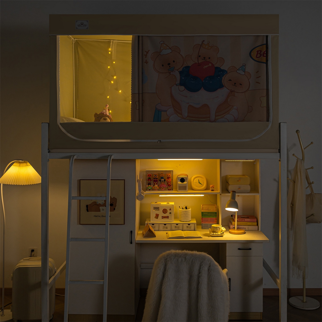 91家纺网 家纺一手货源 找家纺 2025新款多层复合夹层强遮光学生蚊帐 蛋糕小熊