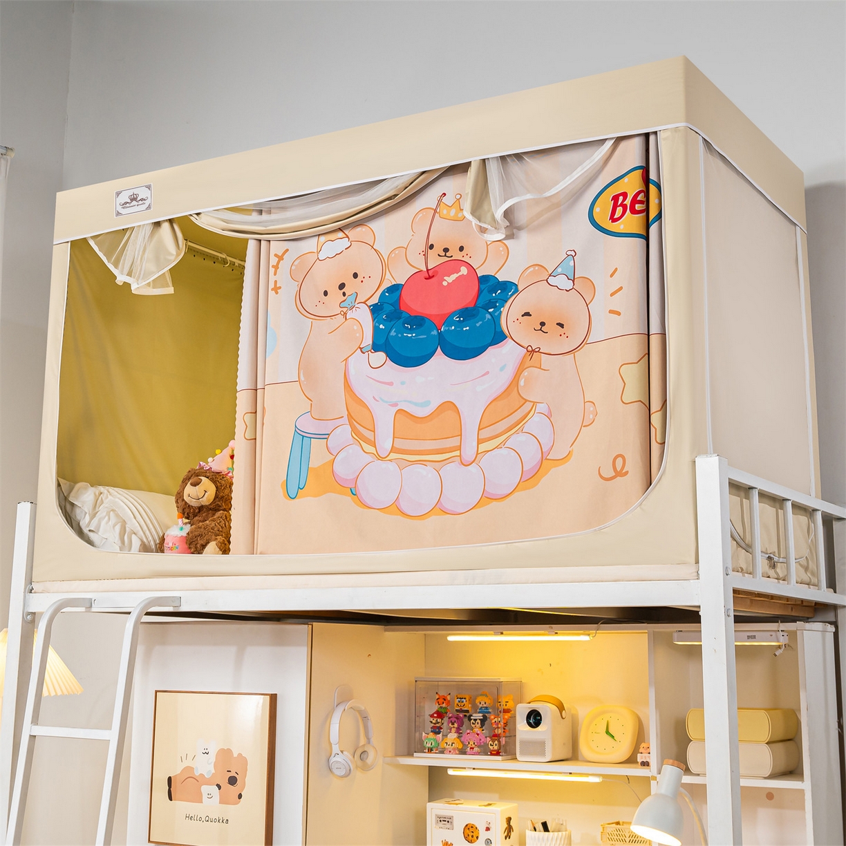 91家纺网 家纺一手货源 找家纺 2025新款多层复合夹层强遮光学生蚊帐 蛋糕小熊