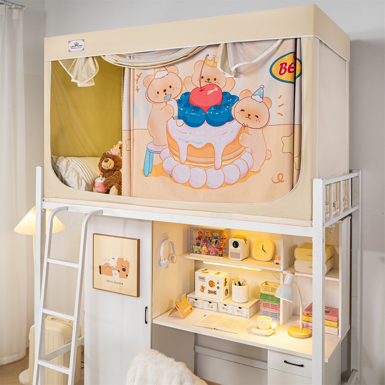 91家纺网 家纺一手货源 找家纺 2025新款多层复合夹层强遮光学生蚊帐 蛋糕小熊