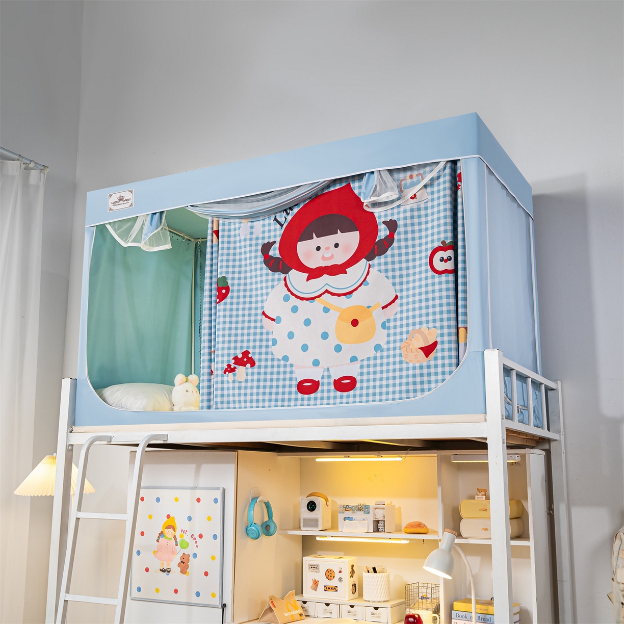 91家纺网 家纺一手货源 找家纺 2025新款多层复合夹层强遮光学生蚊帐 格纹小红帽