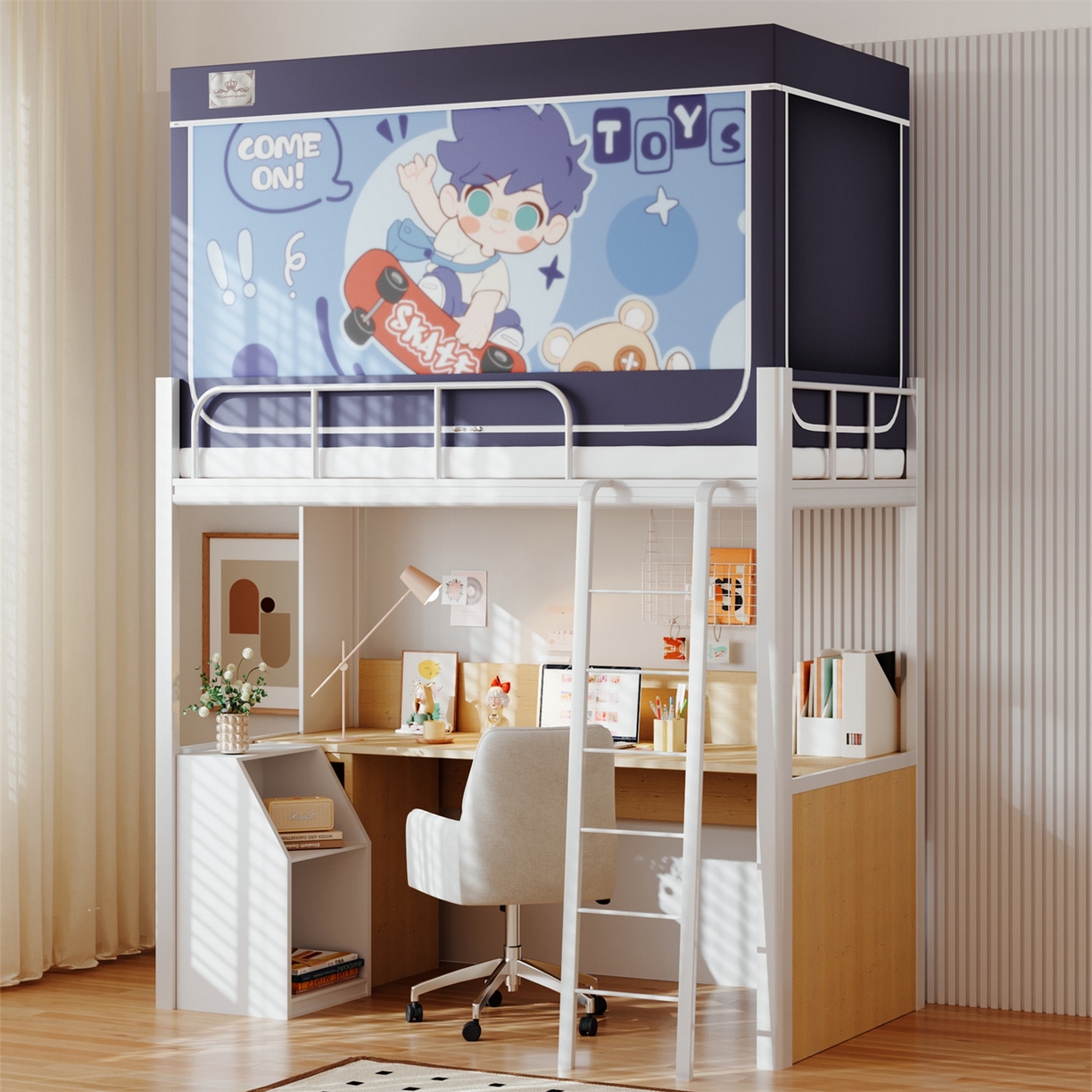 91家纺网 家纺一手货源 找家纺 2025新款多层复合夹层强遮光学生蚊帐 滑板少年