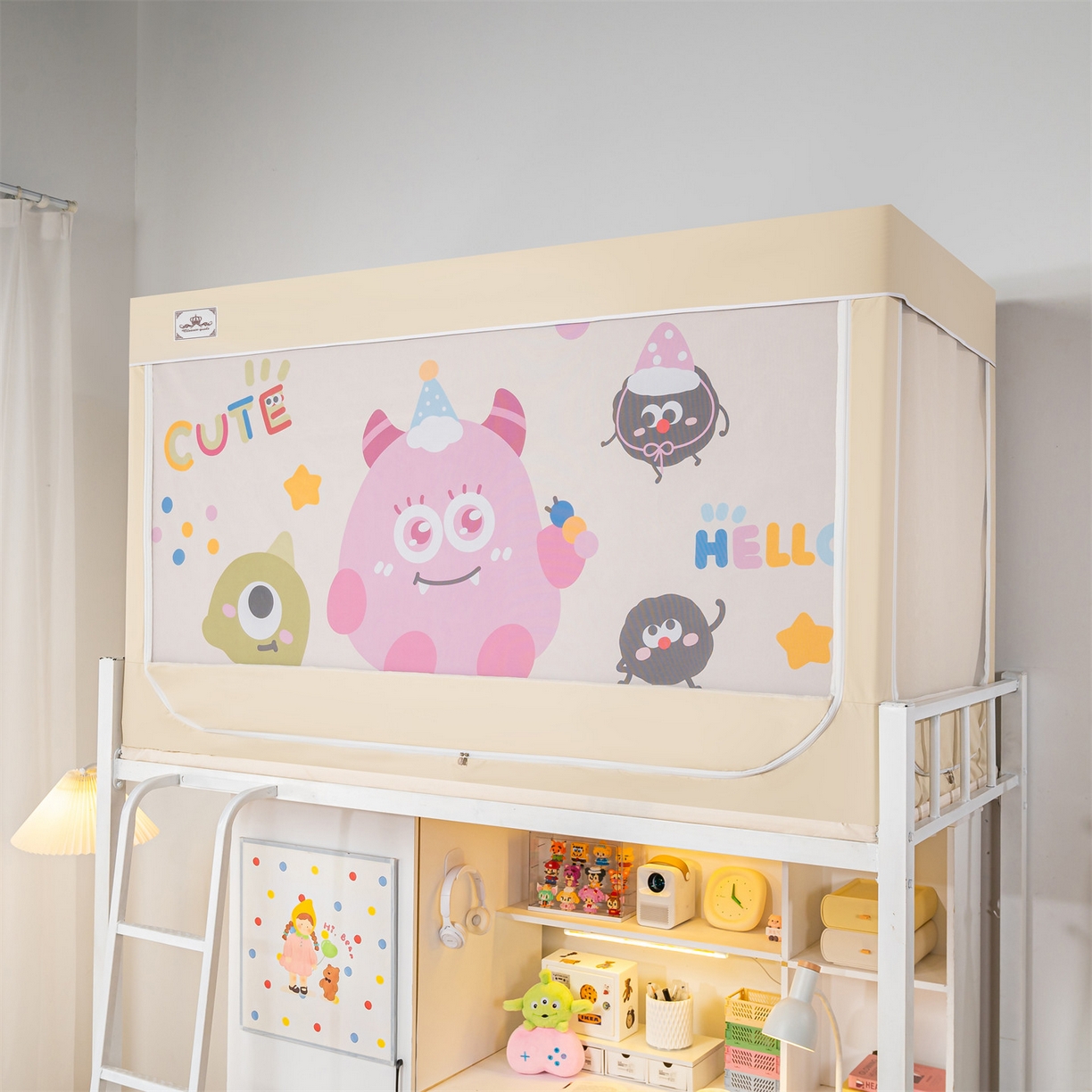 91家纺网 家纺一手货源 找家纺 2025新款多层复合夹层强遮光学生蚊帐 萌兽奇遇