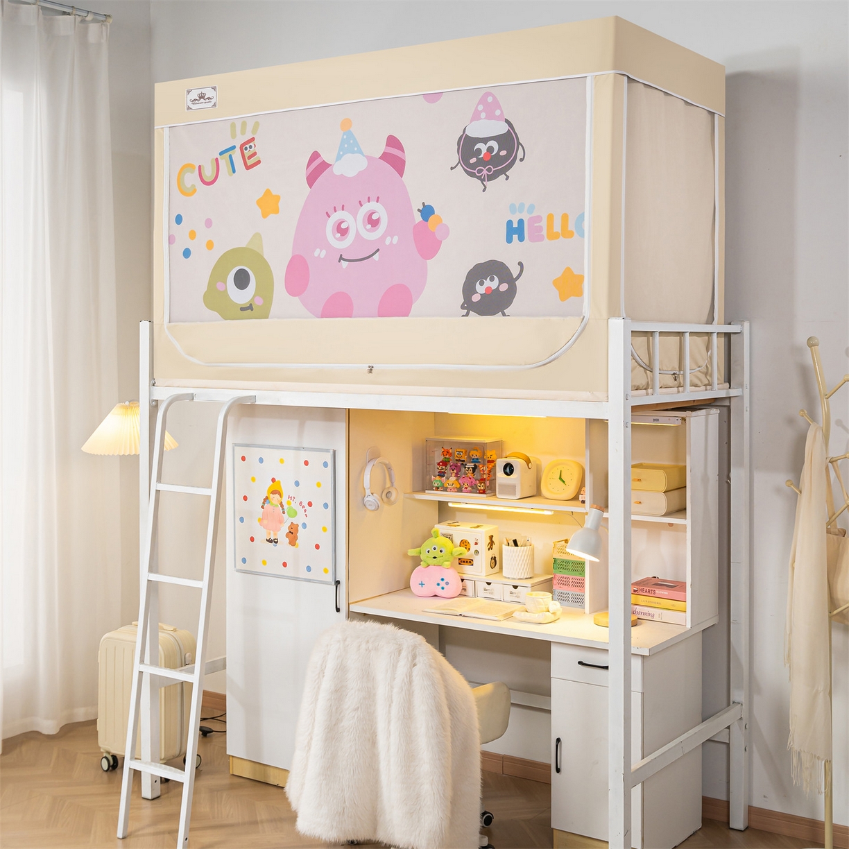 91家纺网 家纺一手货源 找家纺 2025新款多层复合夹层强遮光学生蚊帐 萌兽奇遇