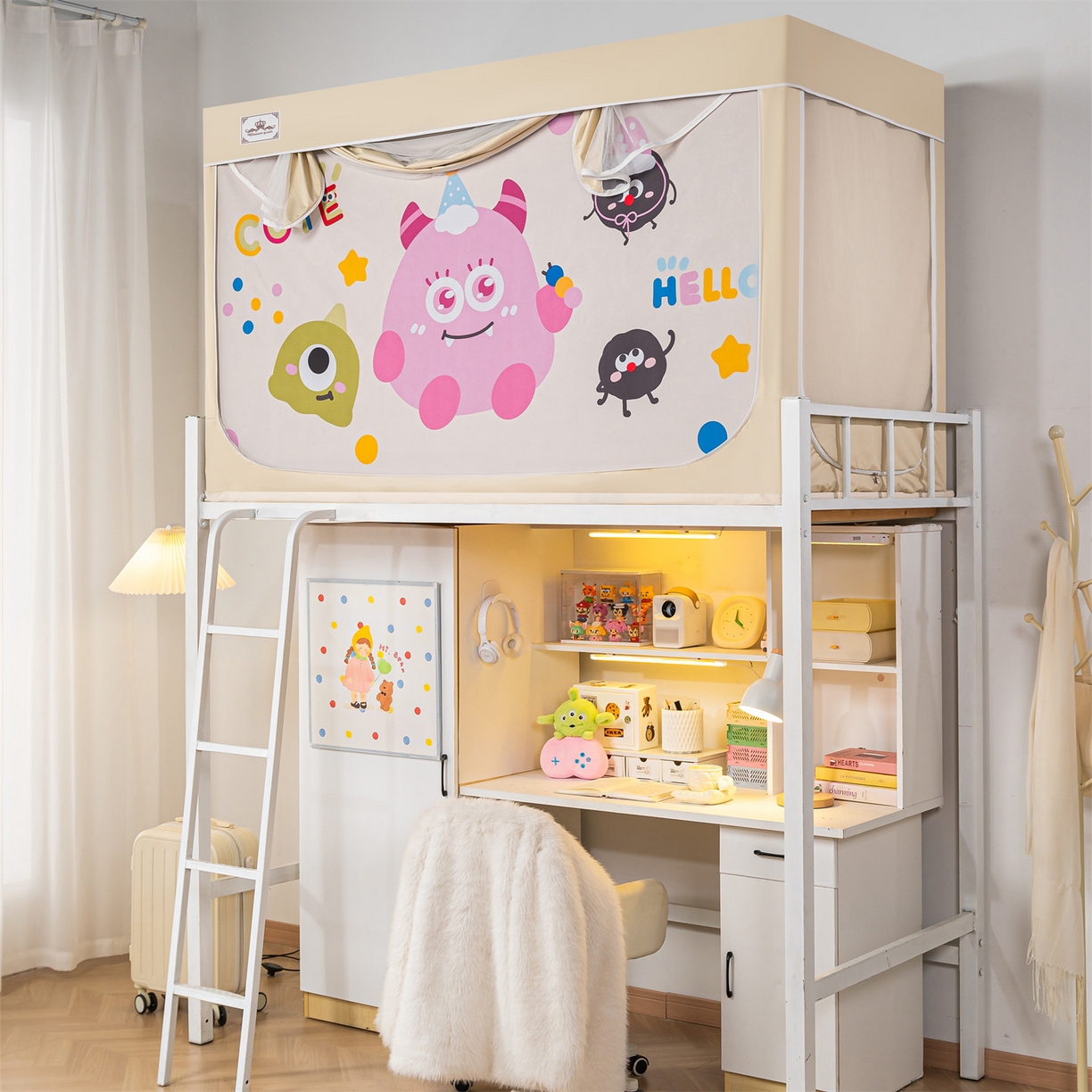 91家纺网 家纺一手货源 找家纺 2025新款多层复合夹层强遮光学生蚊帐 萌兽奇遇