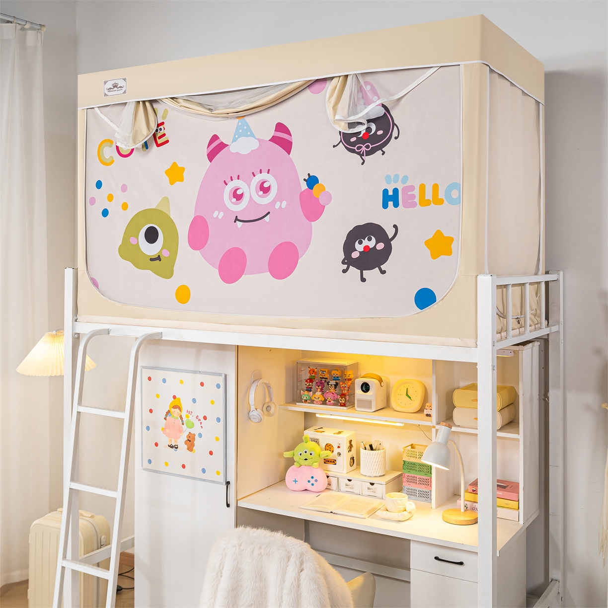 91家纺网 家纺一手货源 找家纺 2025新款多层复合夹层强遮光学生蚊帐 萌兽奇遇