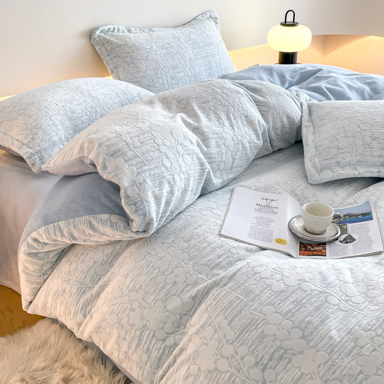 91家纺网 家纺一手货源 找家纺 居易简 2025新款A类高克重牛奶绒立体浮雕四件套 豆蔻