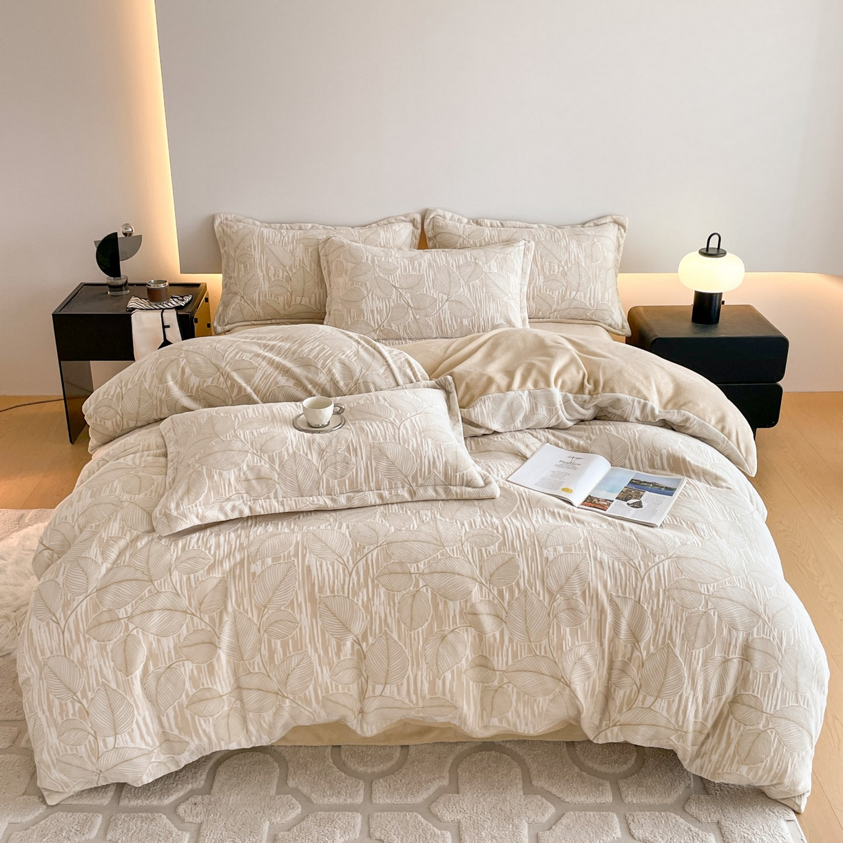 91家纺网 家纺一手货源 找家纺 居易简 2025新款A类高克重牛奶绒立体浮雕四件套 仲夏晨歌