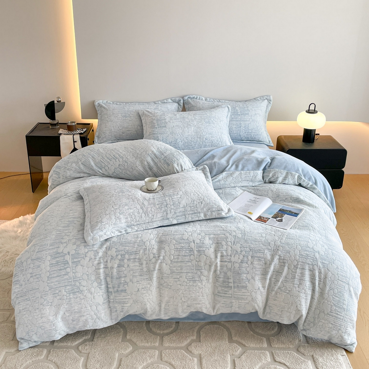 91家纺网 家纺一手货源 找家纺 居易简 2025新款A类高克重牛奶绒立体浮雕四件套 豆蔻