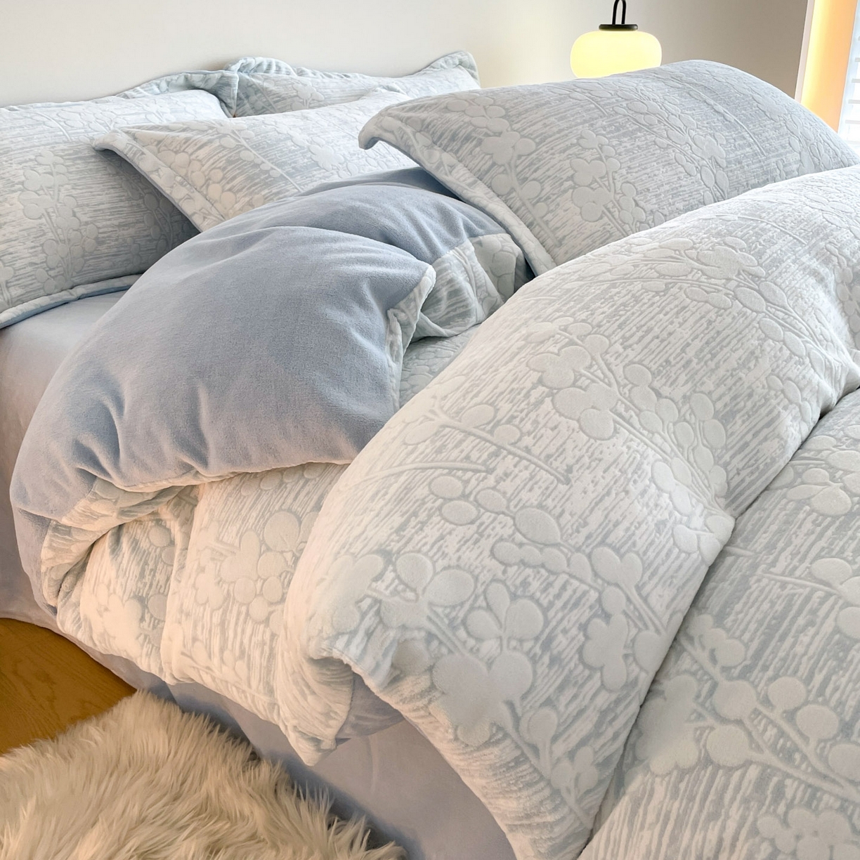 居易简 2025新款A类高克重牛奶绒立体浮雕四件套 豆蔻