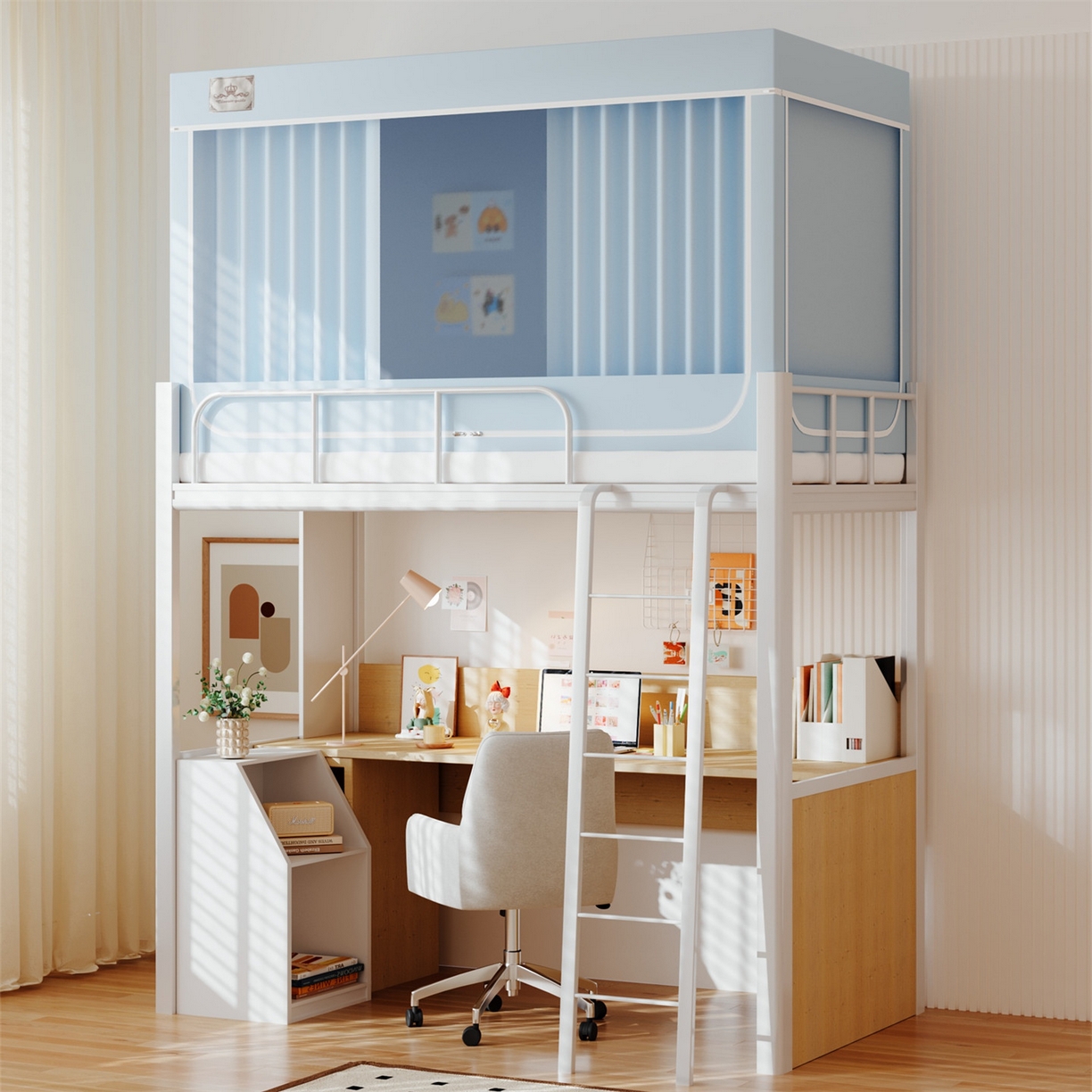 2025新款多层复合夹层强遮光学生蚊帐 浅蓝絮语