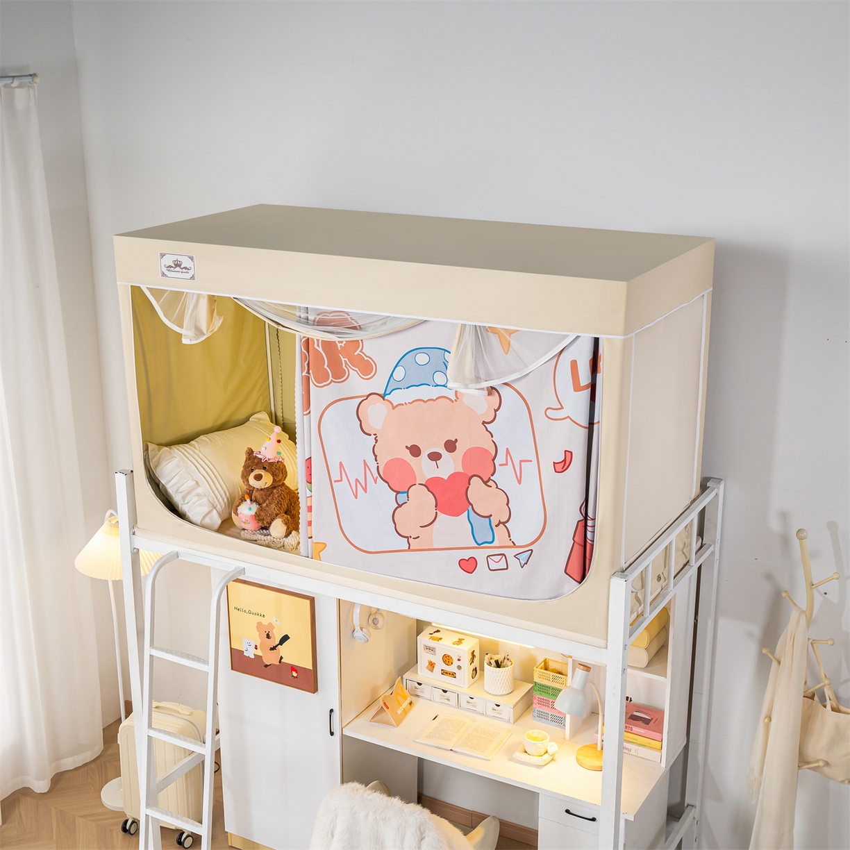 91家纺网 家纺一手货源 找家纺 2025新款多层复合夹层强遮光学生蚊帐 晚安小熊