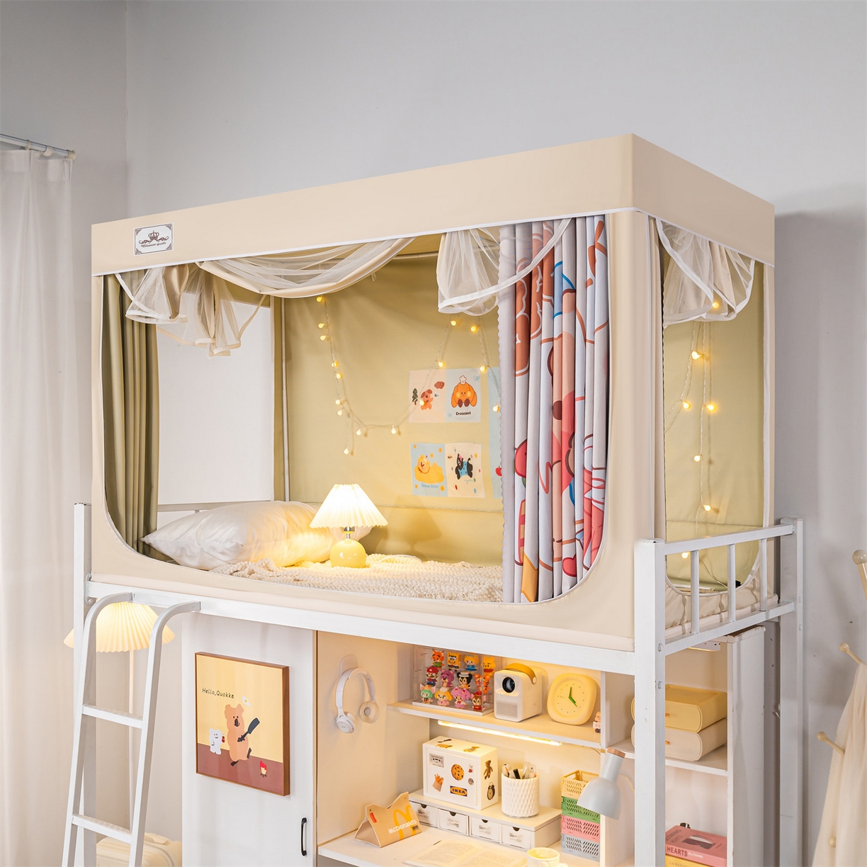 91家纺网 家纺一手货源 找家纺 2025新款多层复合夹层强遮光学生蚊帐 晚安小熊