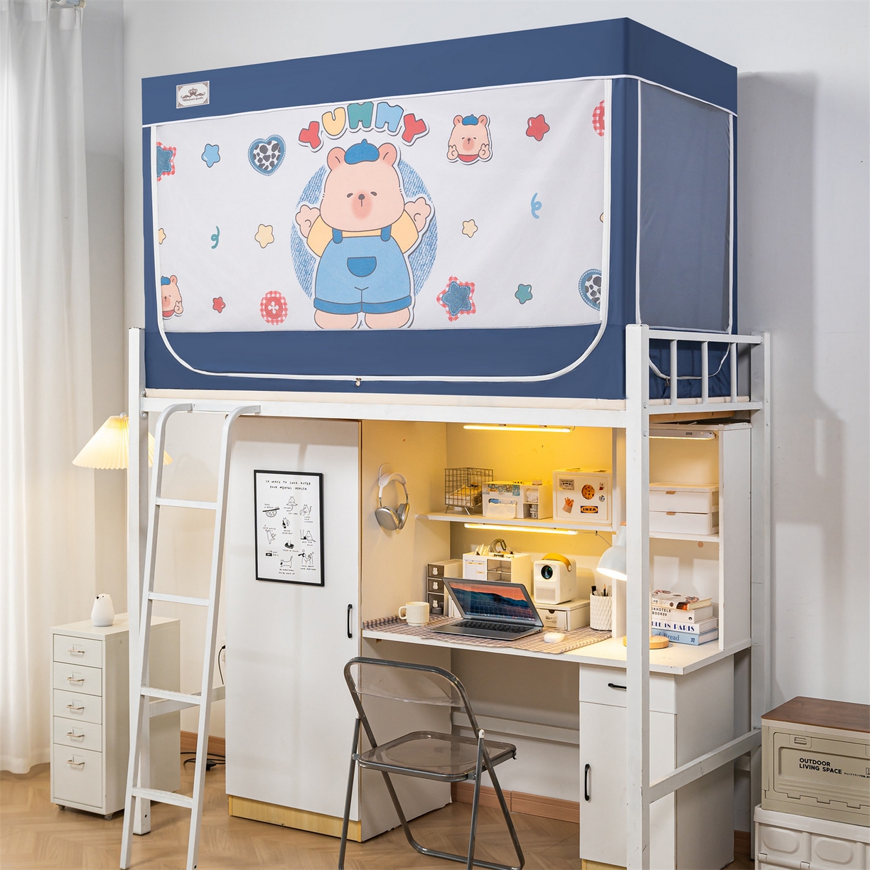 91家纺网 家纺一手货源 找家纺 2025新款多层复合夹层强遮光学生蚊帐 小熊派对