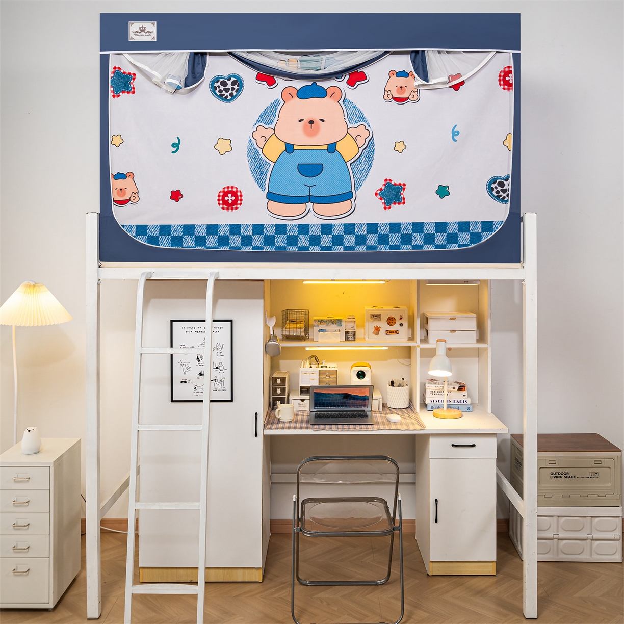 91家纺网 家纺一手货源 找家纺 2025新款多层复合夹层强遮光学生蚊帐 小熊派对