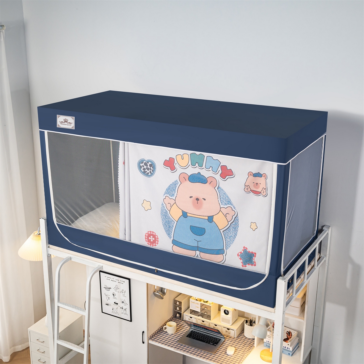 91家纺网 家纺一手货源 找家纺 2025新款多层复合夹层强遮光学生蚊帐 小熊派对