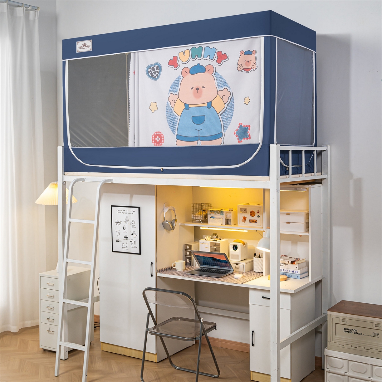 91家纺网 家纺一手货源 找家纺 2025新款多层复合夹层强遮光学生蚊帐 小熊派对